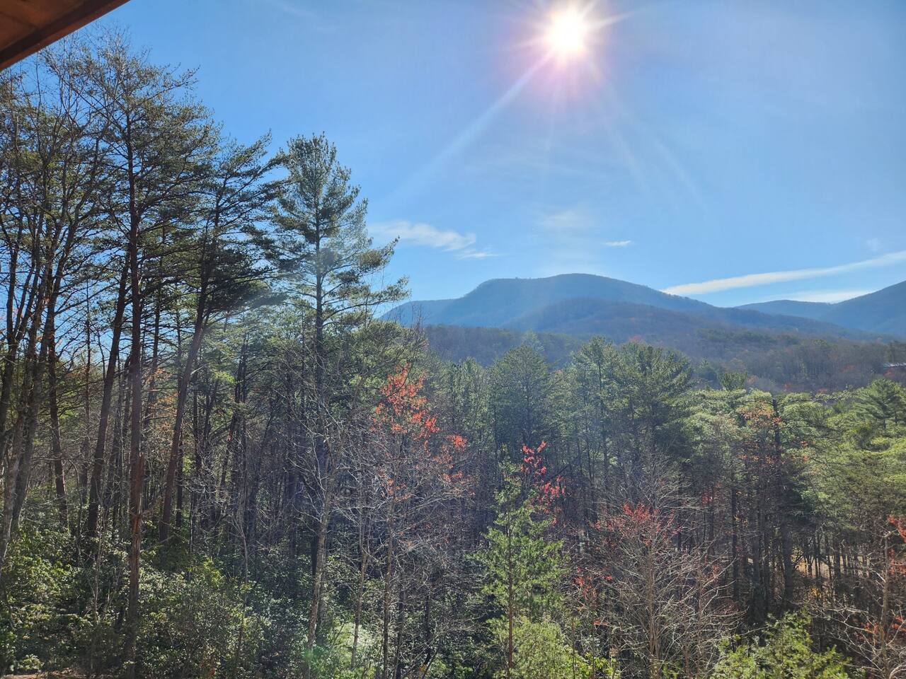 Expansive mountain view from Heaven’s View cabin in Cherry Log, Georgia